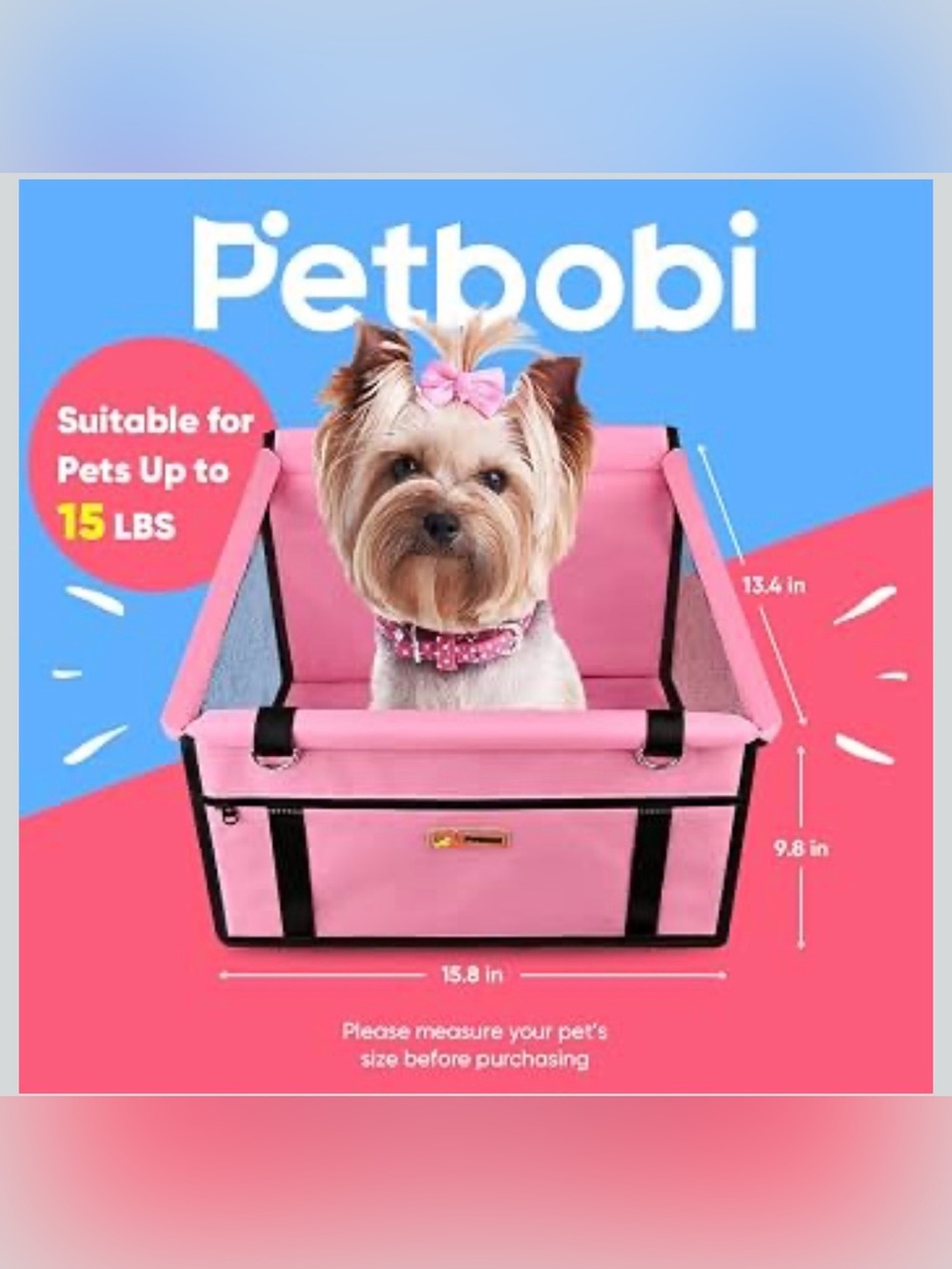 Pink Petbobi Pet Booster Car Seat for Pets Up To 15lbs - Picture 3 of 16